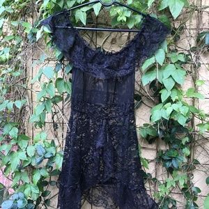 Black Lace Over-the-Shoulder Nightie Sexy Teddy Sz XS